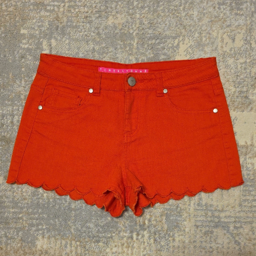Kensie Red Jean Shorts with Frayed Hem